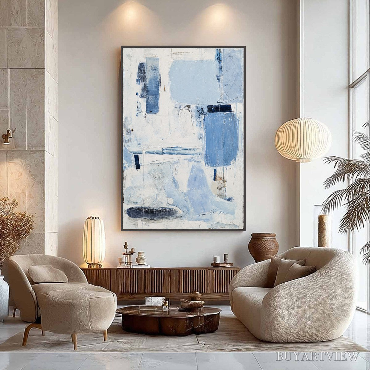 ARTOVITAS Aegean Deconstruct – Textured Blue and White Abstract Painting - image 6