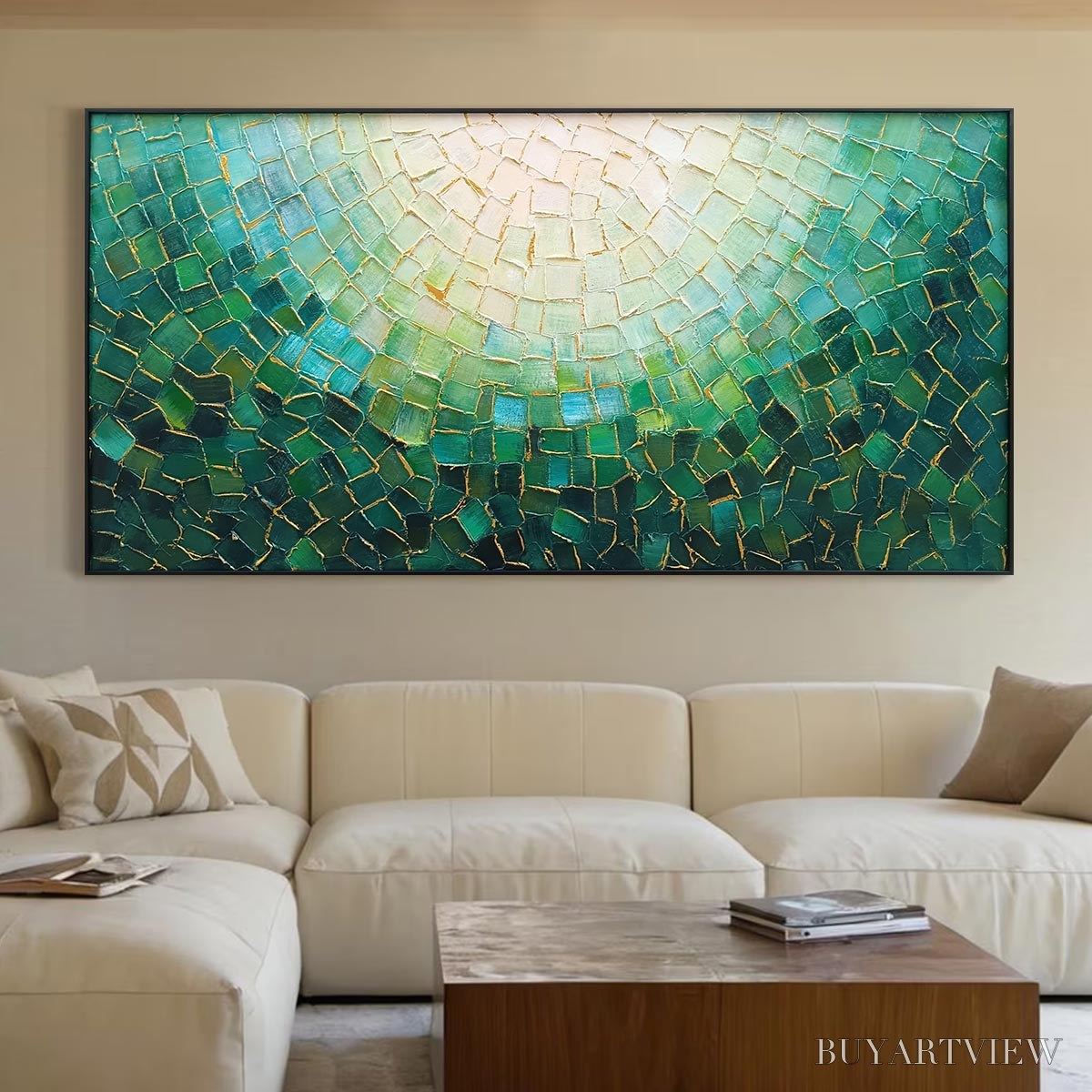 ARTOVITAS Ready to Ship | Emerald Mosaic | 24''X48'' | 60x120cm | Black Frame - image 1