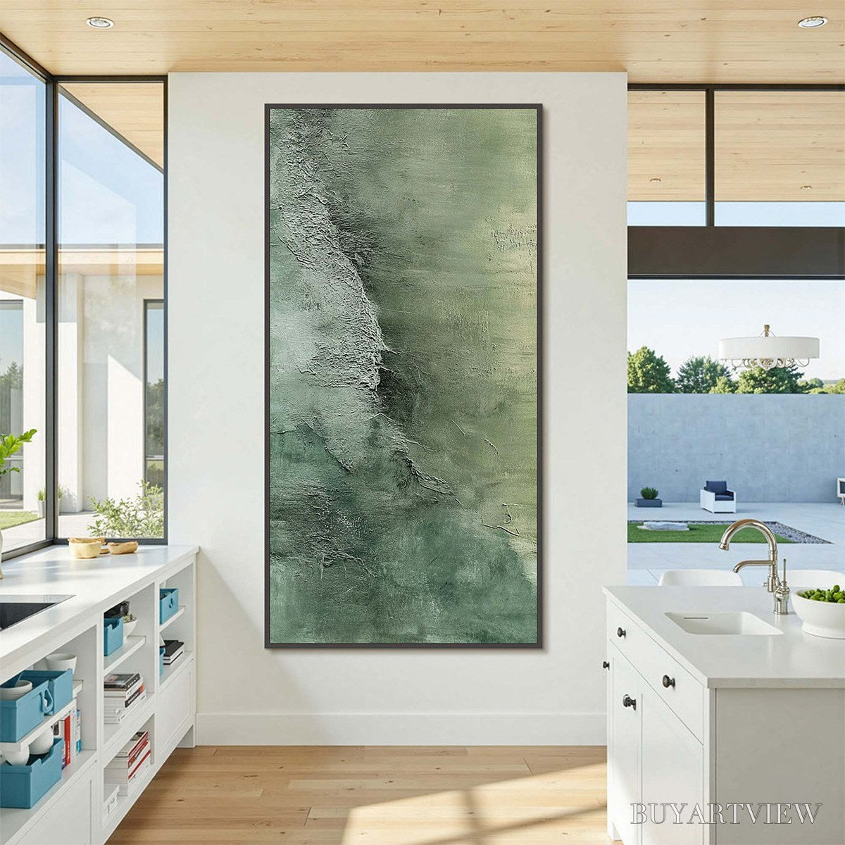ARTOVITAS Emerald Depths – Textured Abstract Oil Painting - image 2