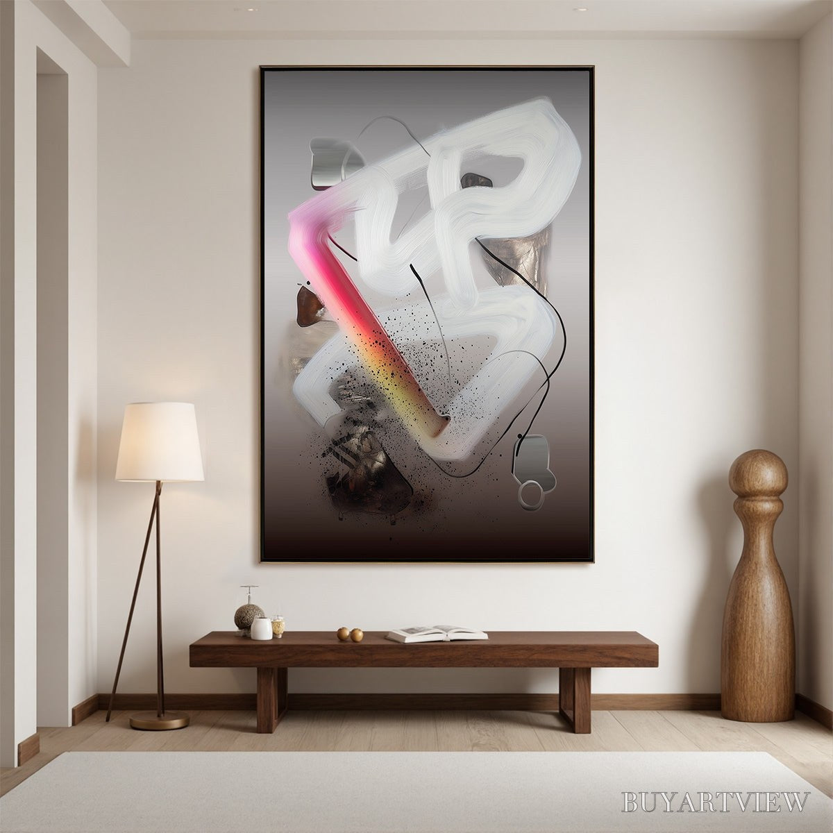 ARTOVITAS Ethereal Drift – Abstract Textured Oil Painting on Grey - image 2