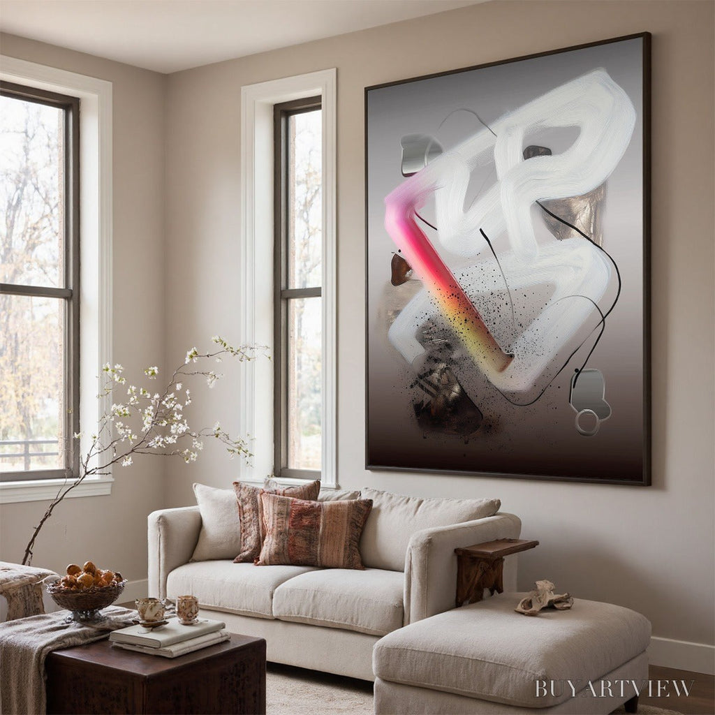ARTOVITAS Ethereal Drift – Abstract Textured Oil Painting on Grey - image 3