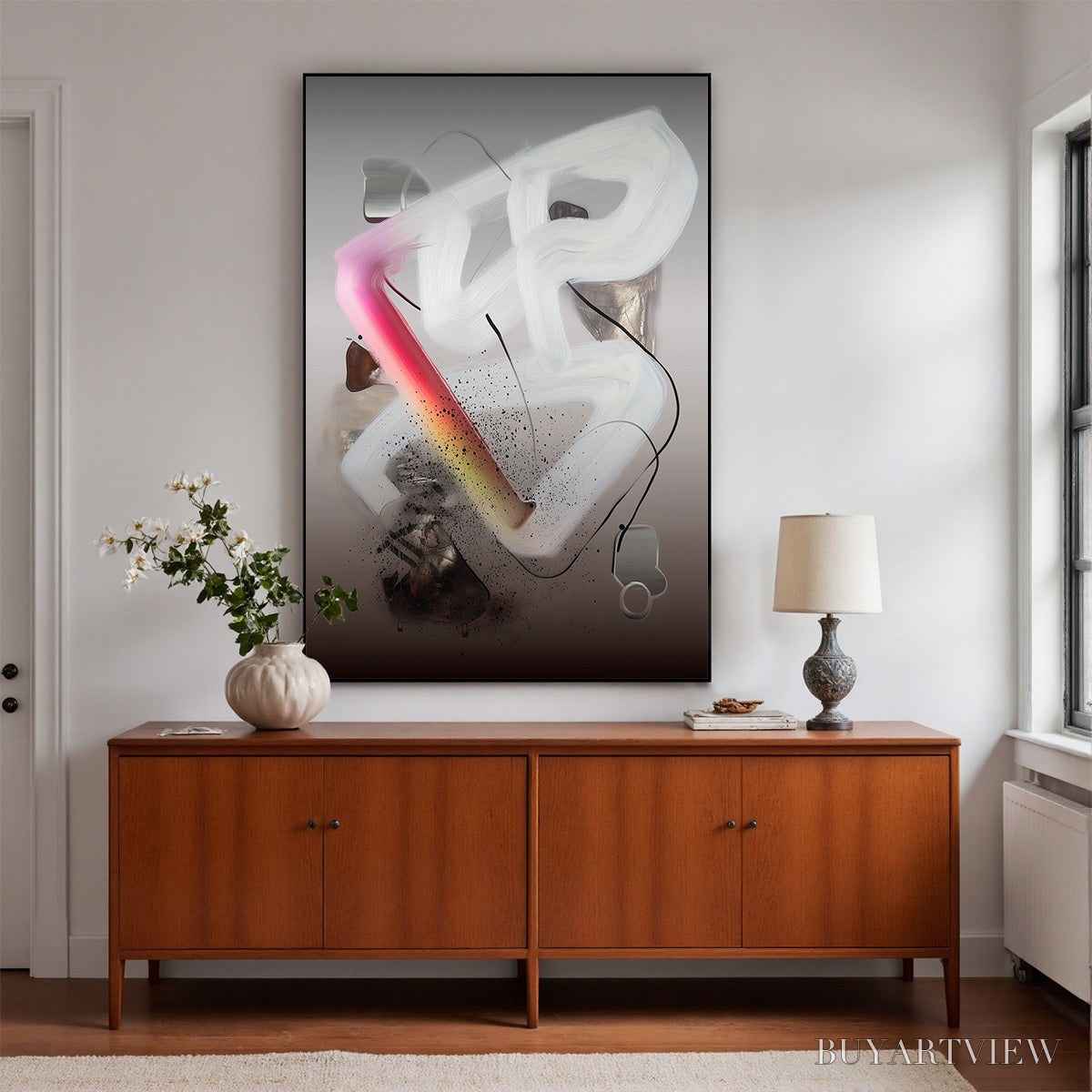 ARTOVITAS Ethereal Drift – Abstract Textured Oil Painting on Grey - image 4