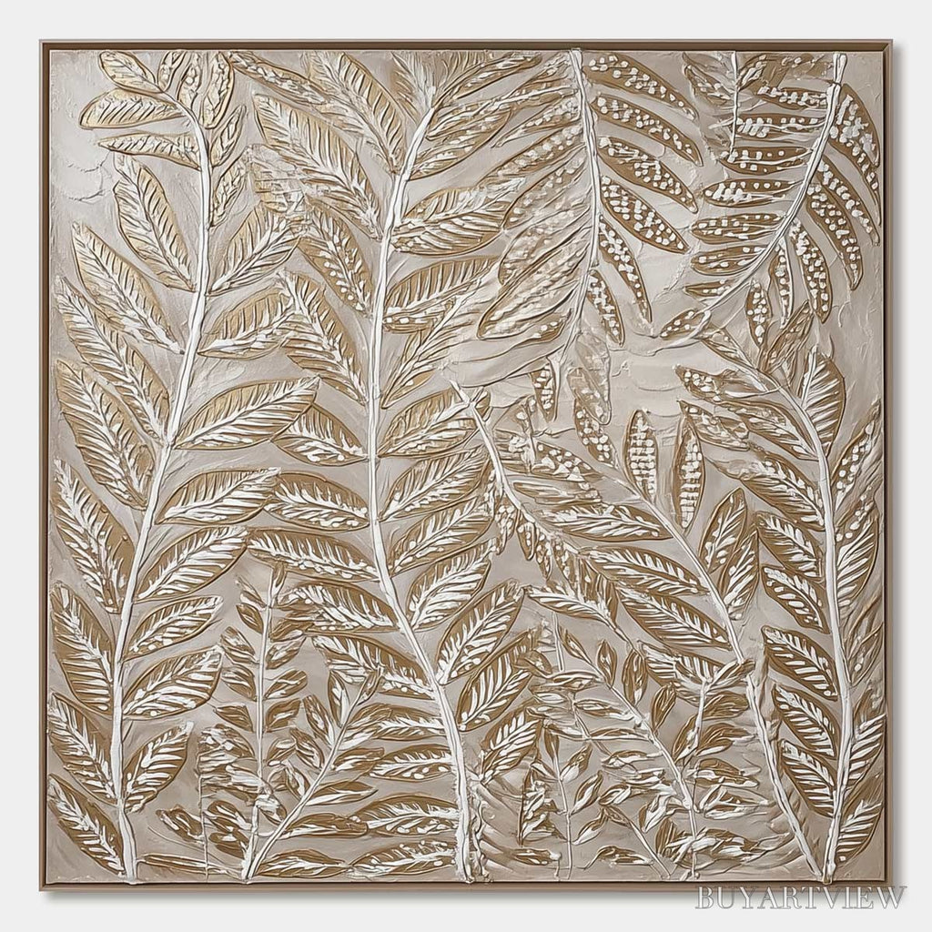 ARTOVITAS Golden Botanicals – Textured Metallic Gold Leaf Oil Painting - image 1