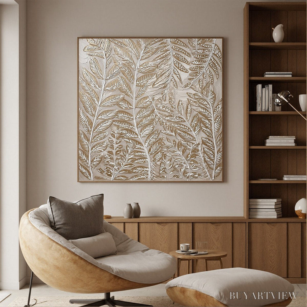 ARTOVITAS Golden Botanicals – Textured Metallic Gold Leaf Oil Painting - image 2
