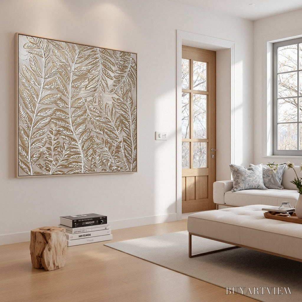 ARTOVITAS Golden Botanicals – Textured Metallic Gold Leaf Oil Painting - image 3