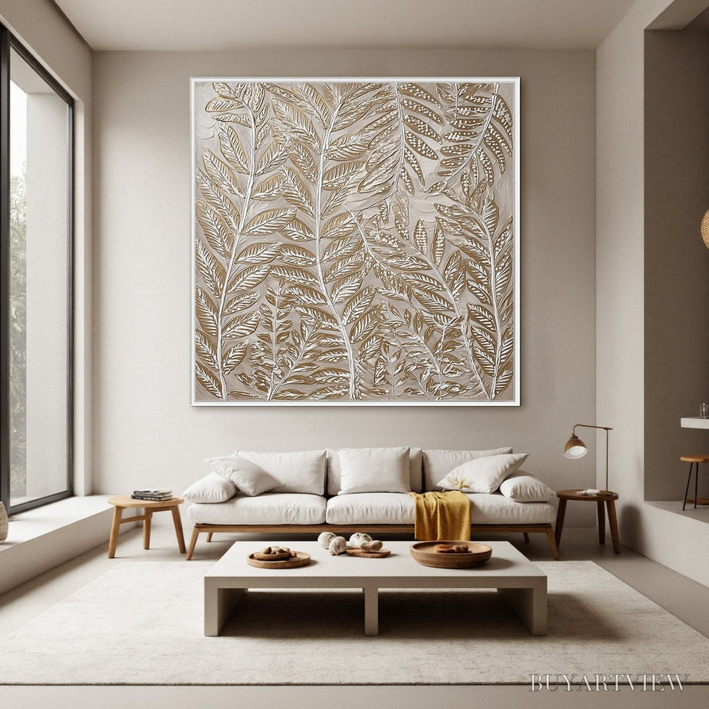 ARTOVITAS Golden Botanicals – Textured Metallic Gold Leaf Oil Painting - image 4