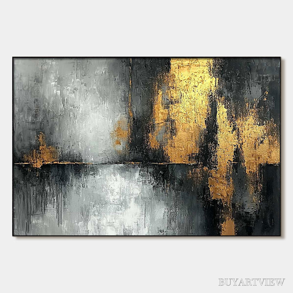 ARTOVITAS Golden Embrace – Textured Abstract Oil Painting - image 1