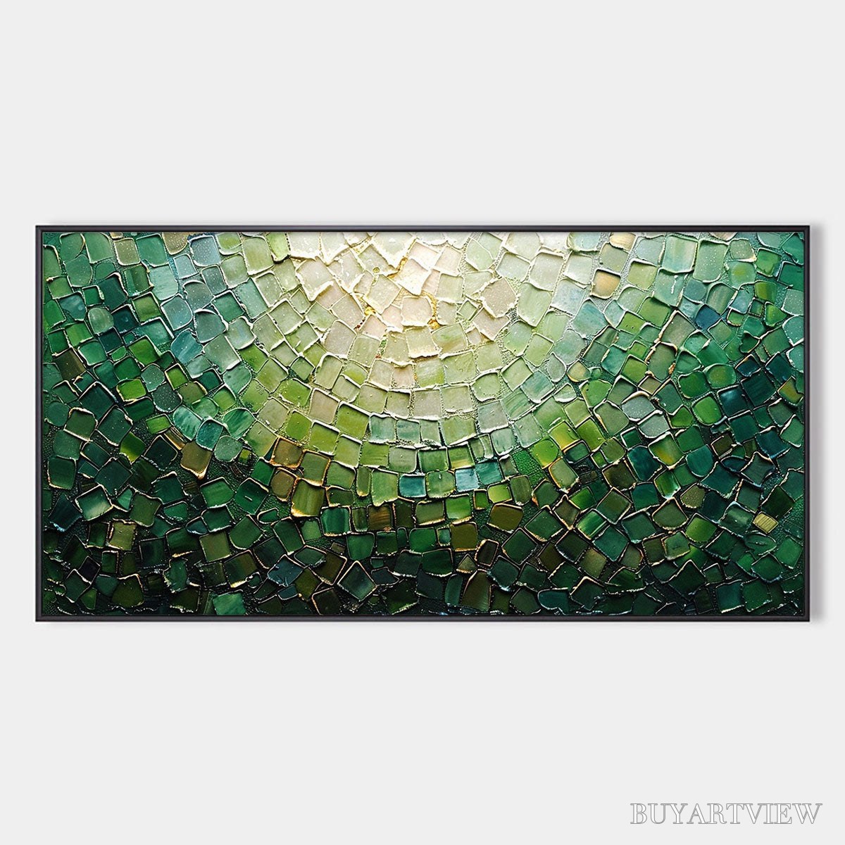 ARTOVITAS Emerald Mosaic – Textured Abstract Green and Gold Oil Painting - image 1