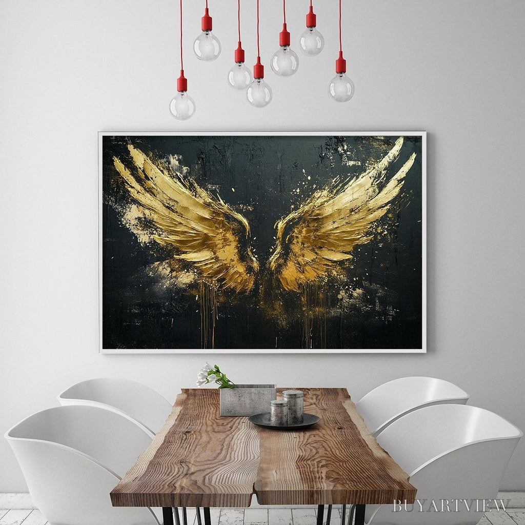 ARTOVITAS Golden Ascension – Textured Gold Wings Oil Painting on Black Canvas - image 2