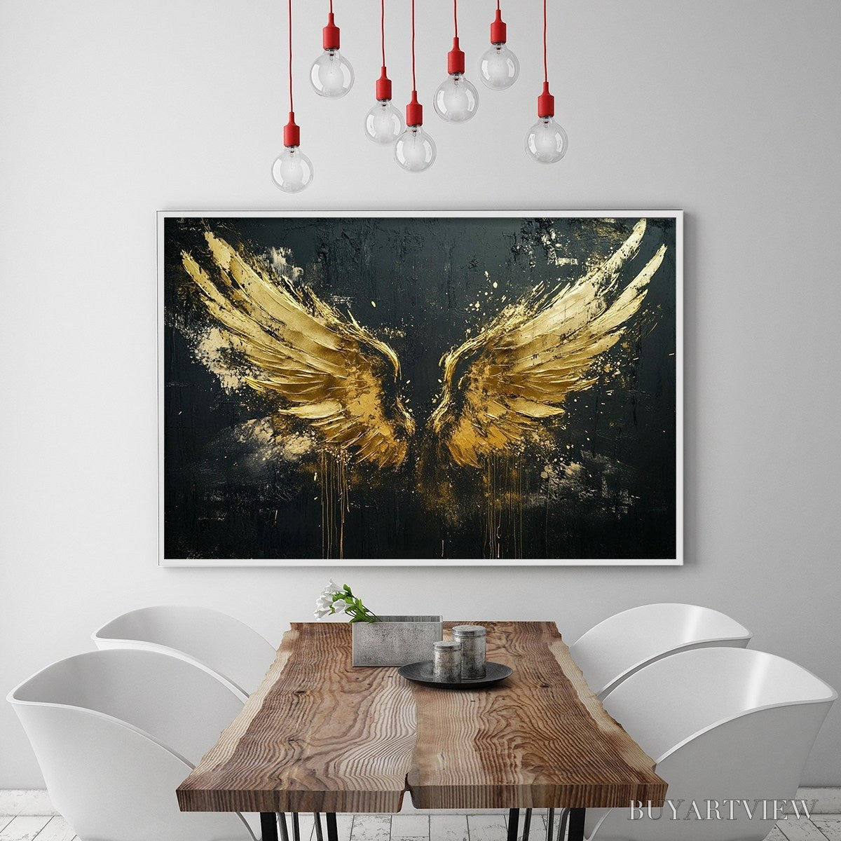 ARTOVITAS Golden Ascension – Textured Gold Wings Oil Painting on Black Canvas - image 2