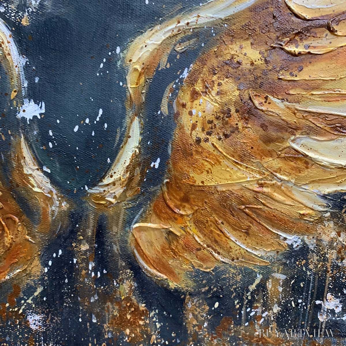 ARTOVITAS Golden Ascension – Textured Gold Wings Oil Painting on Black Canvas - image 3