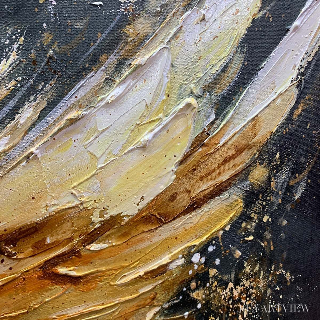 ARTOVITAS Golden Ascension – Textured Gold Wings Oil Painting on Black Canvas - image 6