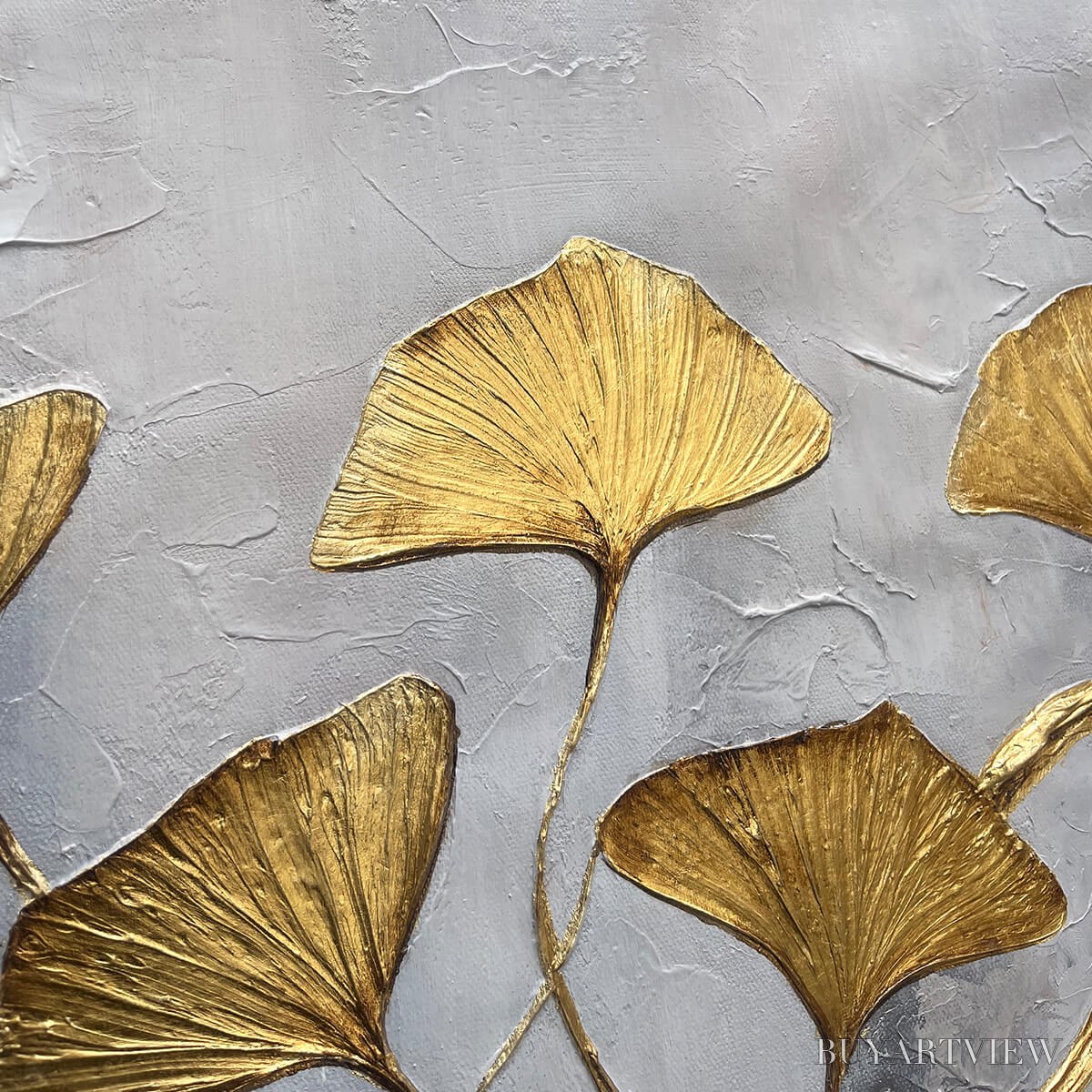 ARTOVITAS Golden Whispers – Textured Ginkgo Leaf Oil Painting in Gold - image 5