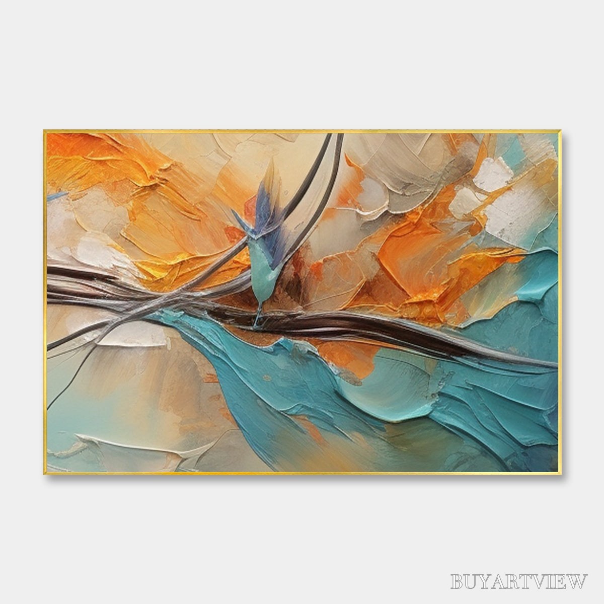 ARTOVITAS Azure Flight – Textured Abstract Oil Painting with Birds in Flight - image 1