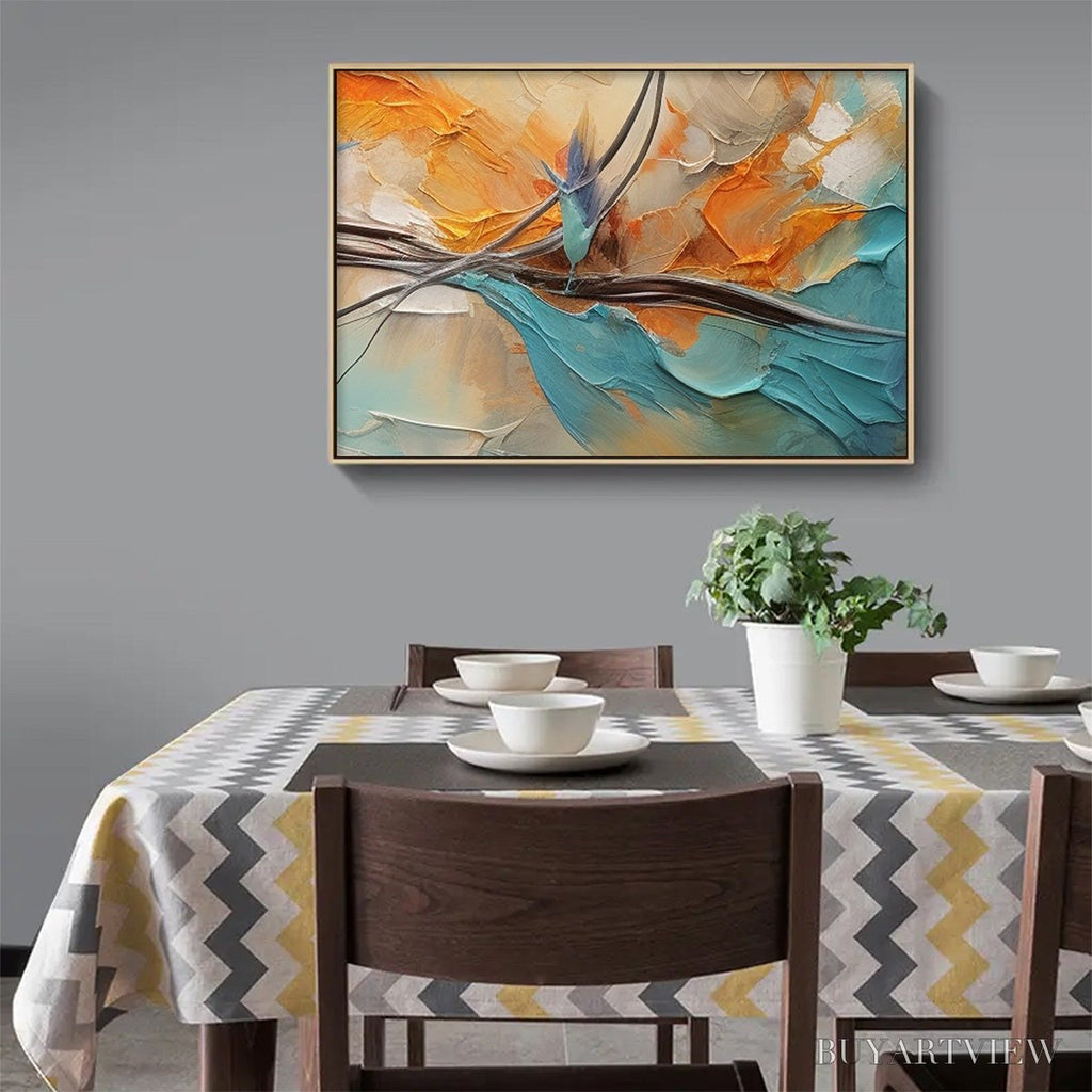 ARTOVITAS Azure Flight – Textured Abstract Oil Painting with Birds in Flight - image 2