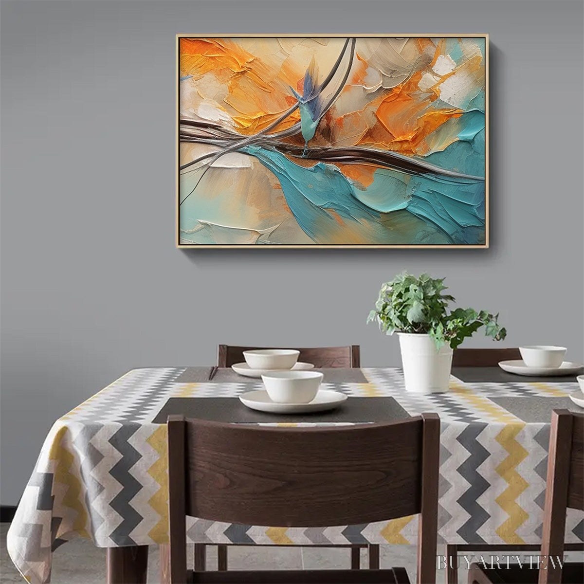 ARTOVITAS Azure Flight – Textured Abstract Oil Painting with Birds in Flight - image 2