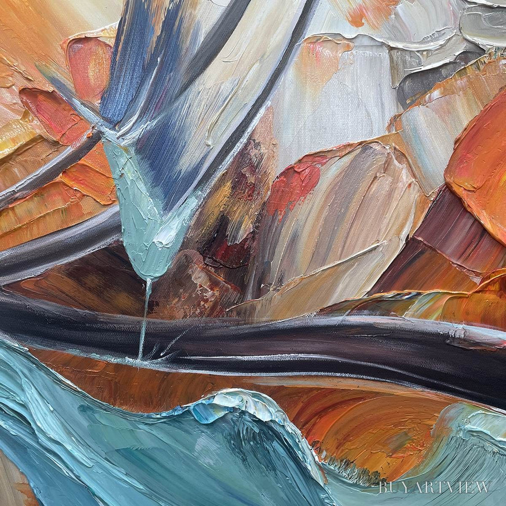 ARTOVITAS Azure Flight – Textured Abstract Oil Painting with Birds in Flight - image 3