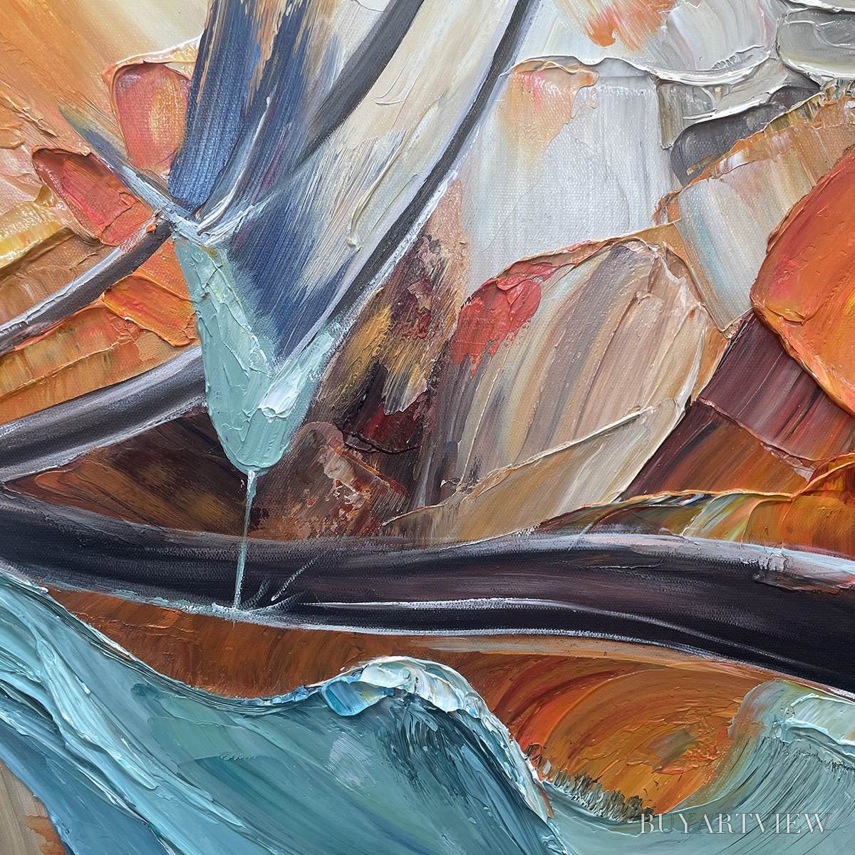 ARTOVITAS Azure Flight – Textured Abstract Oil Painting with Birds in Flight - image 3