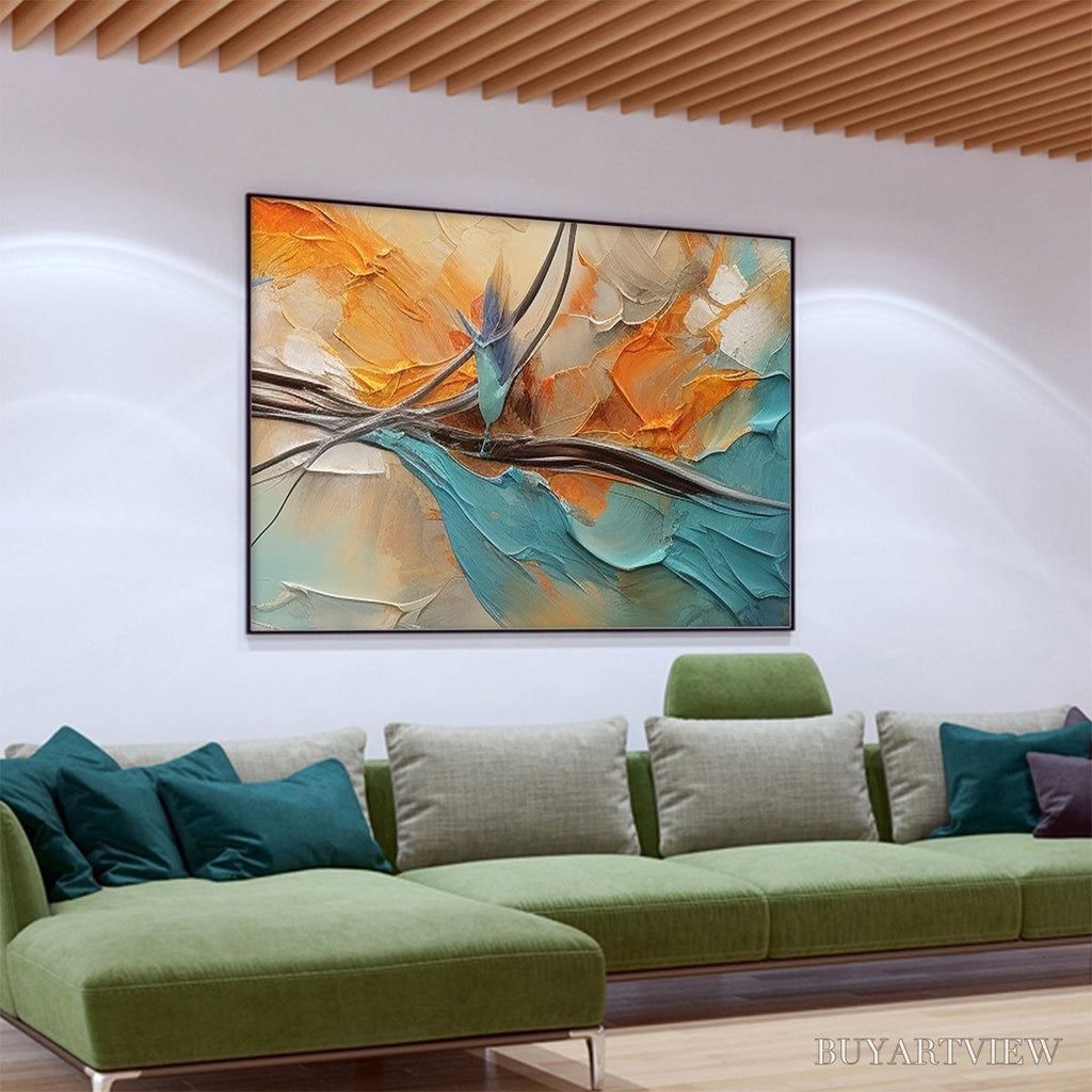 ARTOVITAS Azure Flight – Textured Abstract Oil Painting with Birds in Flight - image 4