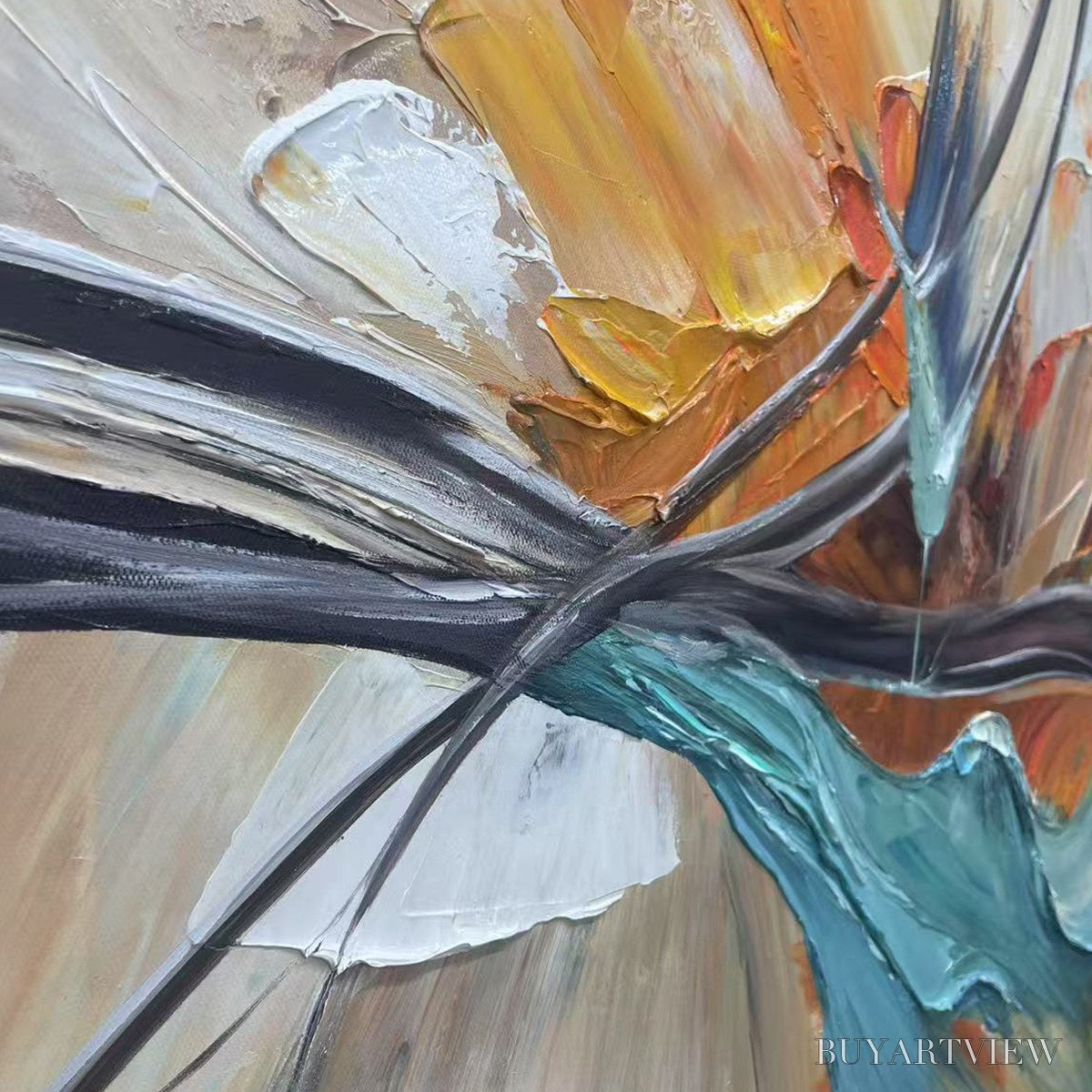 ARTOVITAS Azure Flight – Textured Abstract Oil Painting with Birds in Flight - image 5