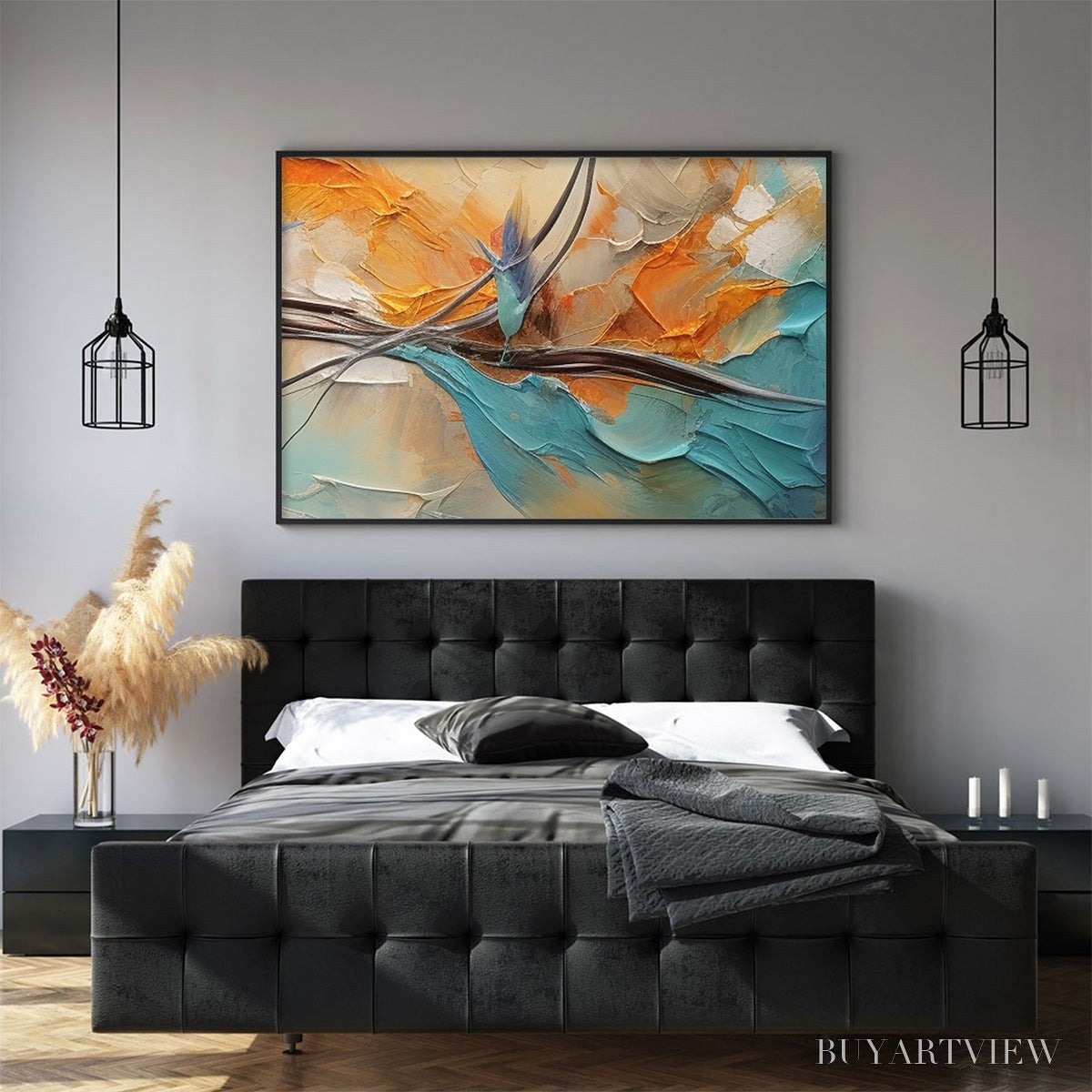 ARTOVITAS Azure Flight – Textured Abstract Oil Painting with Birds in Flight - image 6