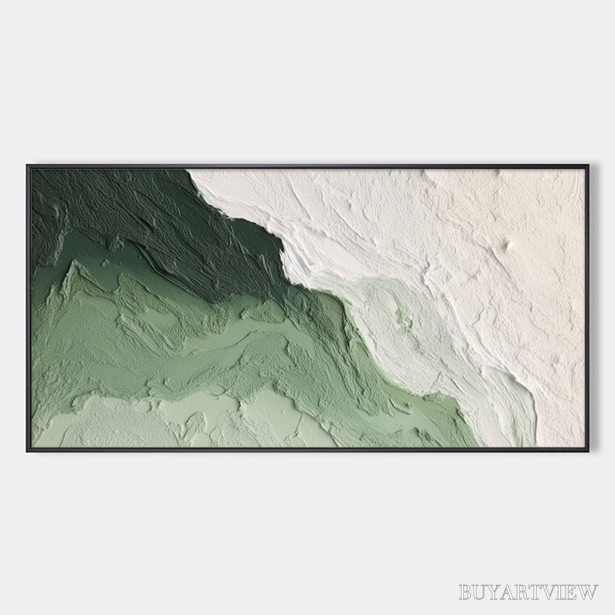 ARTOVITAS Emerald Flow – Textured Abstract Green and White Oil Painting - image 1