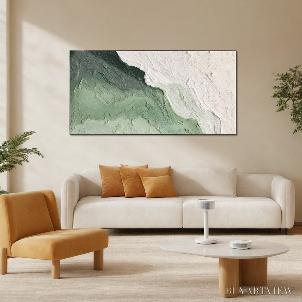 ARTOVITAS Emerald Flow – Textured Abstract Green and White Oil Painting - image 2