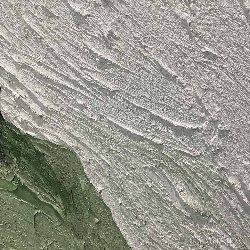 ARTOVITAS Emerald Flow – Textured Abstract Green and White Oil Painting - image 3