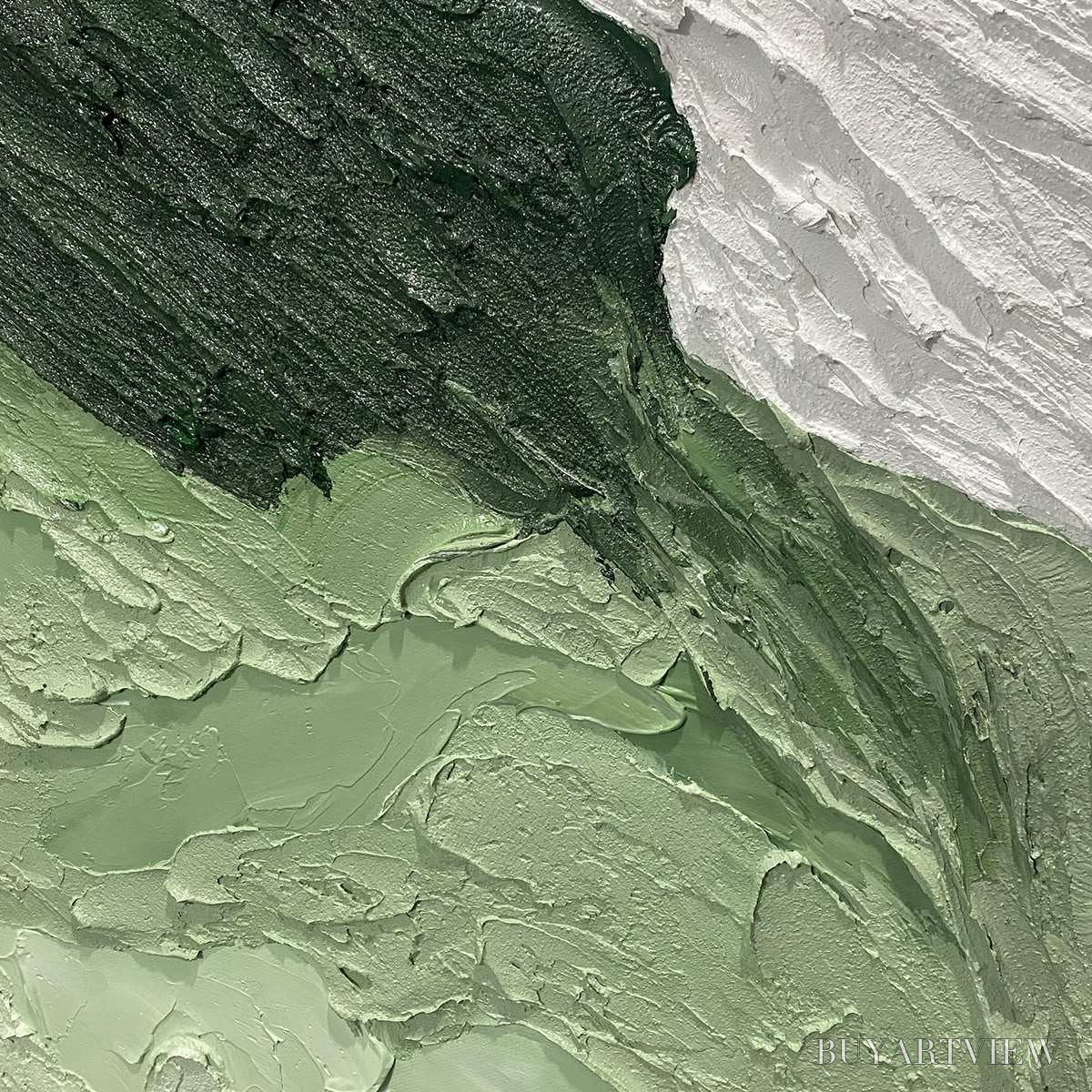 ARTOVITAS Emerald Flow – Textured Abstract Green and White Oil Painting - image 5