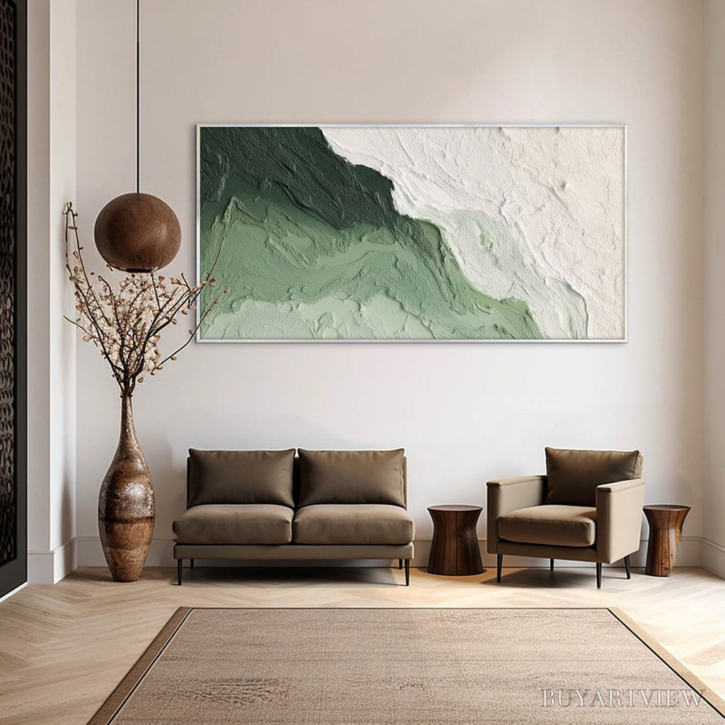 ARTOVITAS Emerald Flow – Textured Abstract Green and White Oil Painting - image 6