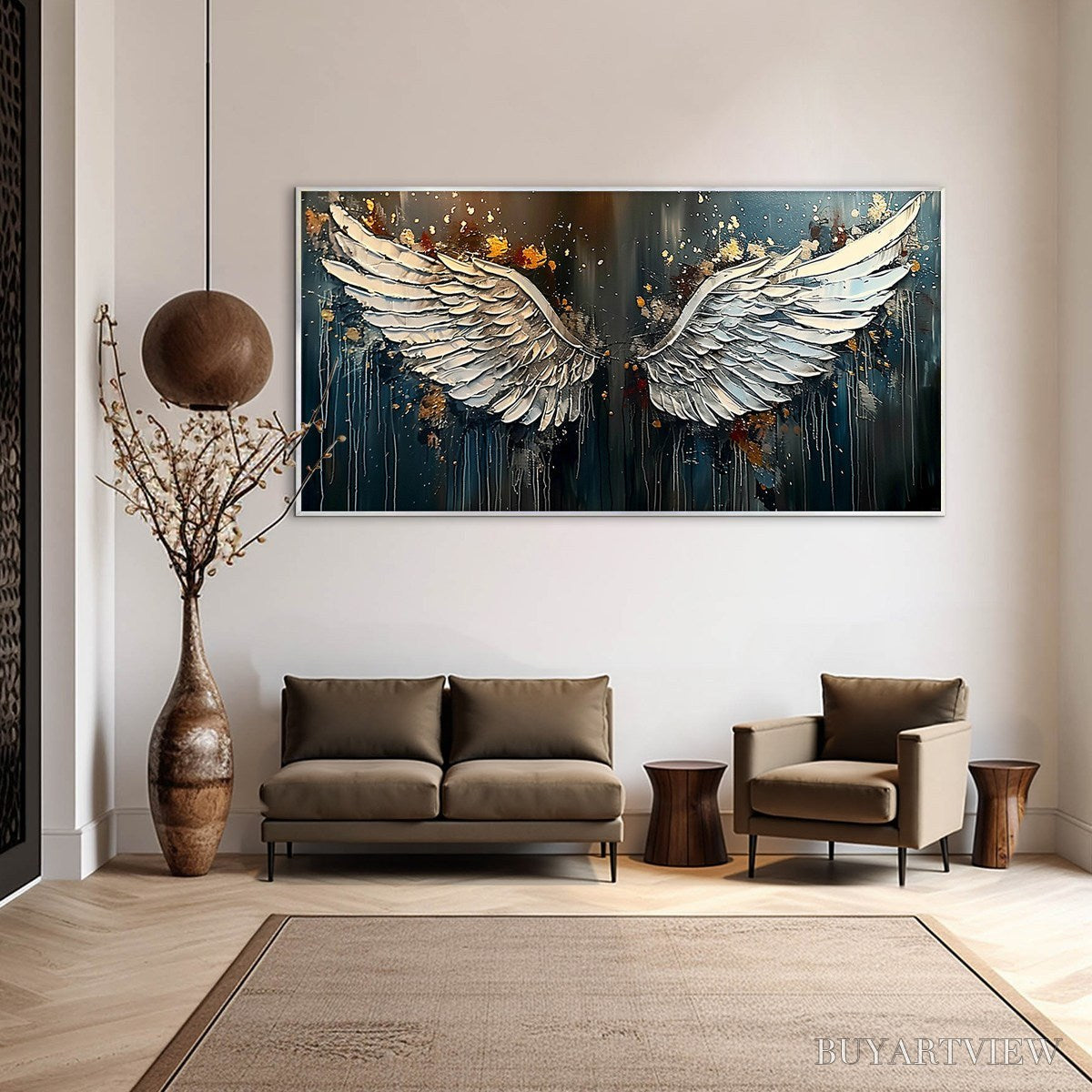 ARTOVITAS Wings of Hope – Textured Abstract Angel Wings Oil Painting - image 5