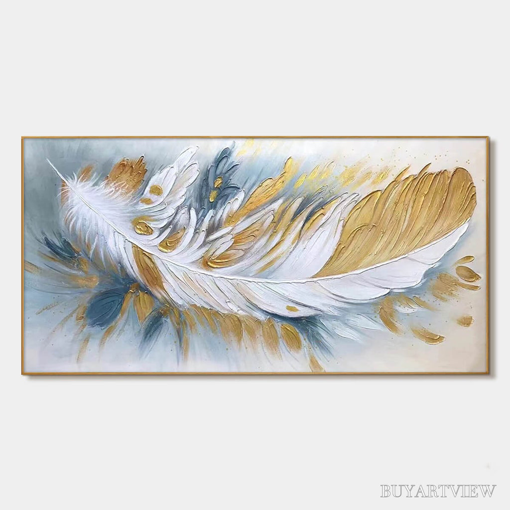 ARTOVITAS Gilded Plume – Textured Feather Oil Painting Canvas - image 1