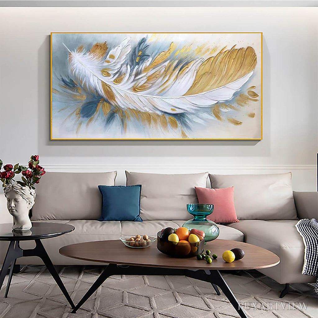 ARTOVITAS Gilded Plume – Textured Feather Oil Painting Canvas - image 2