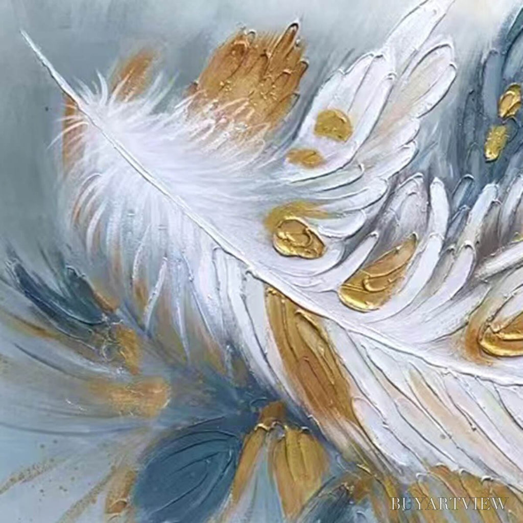 ARTOVITAS Gilded Plume – Textured Feather Oil Painting Canvas - image 3