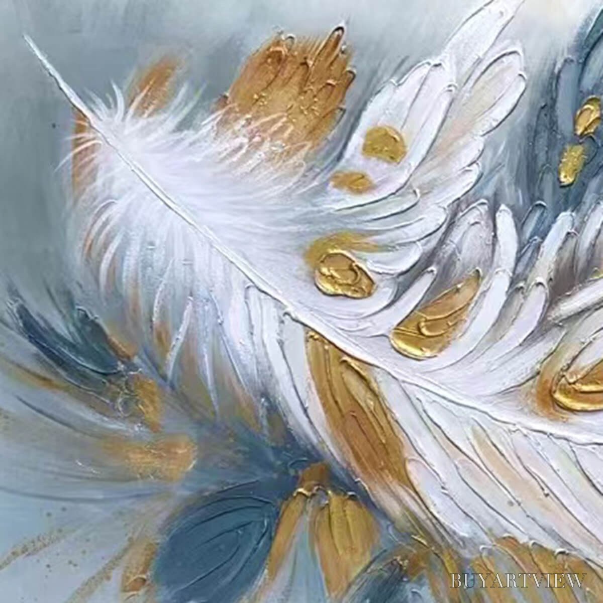 ARTOVITAS Gilded Plume – Textured Feather Oil Painting Canvas - image 3