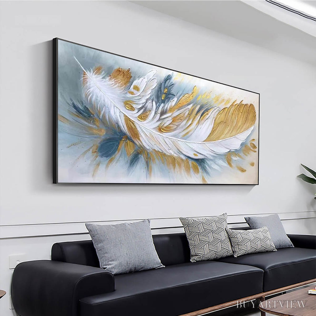 ARTOVITAS Gilded Plume – Textured Feather Oil Painting Canvas - image 4