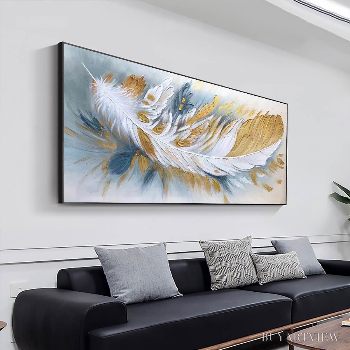 ARTOVITAS Gilded Plume – Textured Feather Oil Painting Canvas - image 4