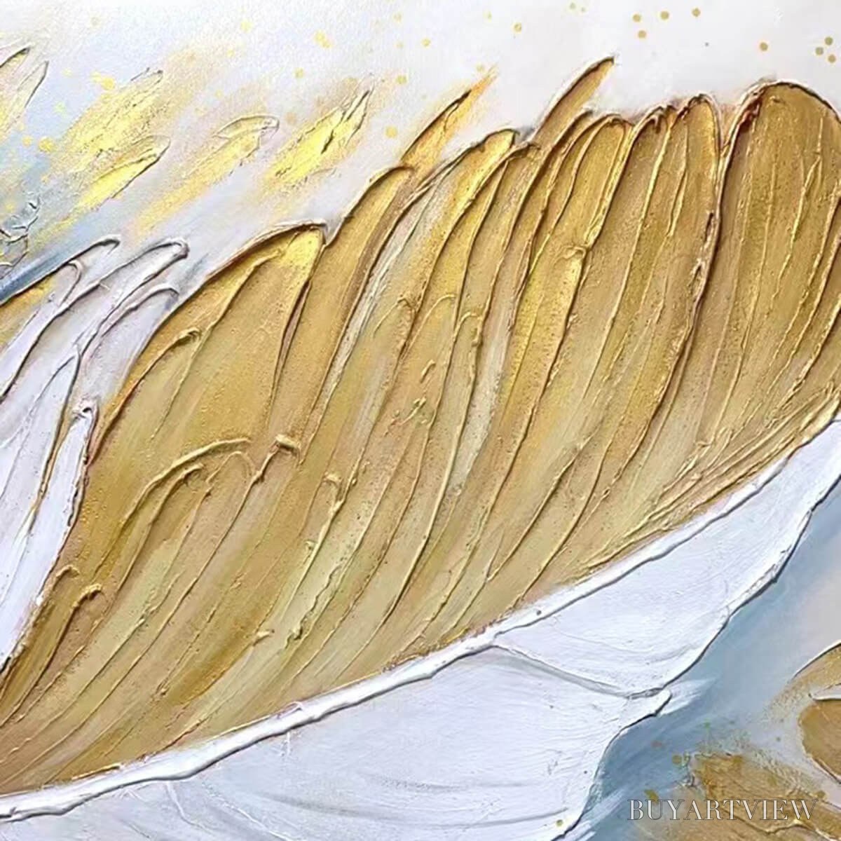 ARTOVITAS Gilded Plume – Textured Feather Oil Painting Canvas - image 5