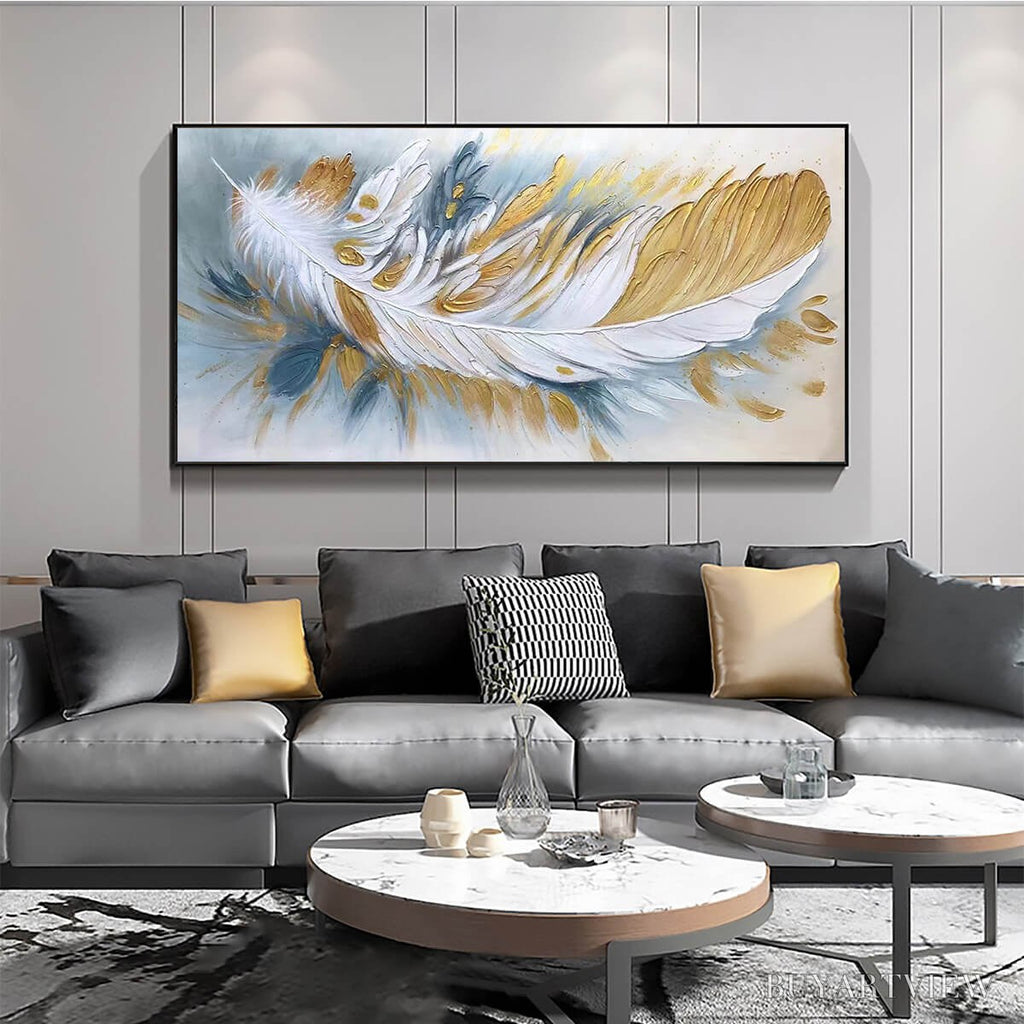 ARTOVITAS Gilded Plume – Textured Feather Oil Painting Canvas - image 6