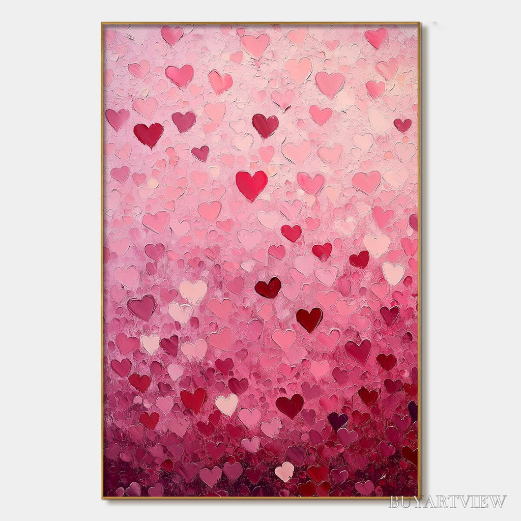 ARTOVITAS Heart Rain – Textured Impasto Abstract Oil Painting in Pink and Red - image 1