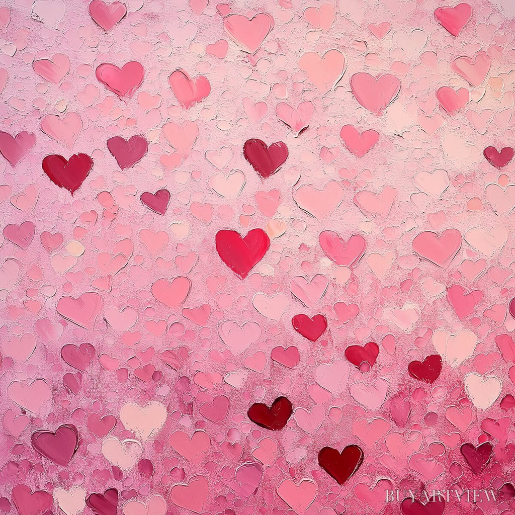 ARTOVITAS Heart Rain – Textured Impasto Abstract Oil Painting in Pink and Red - image 3