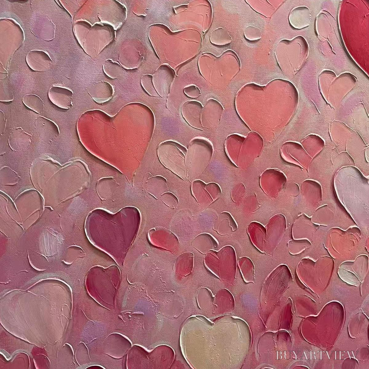 ARTOVITAS Heart Rain – Textured Impasto Abstract Oil Painting in Pink and Red - image 4