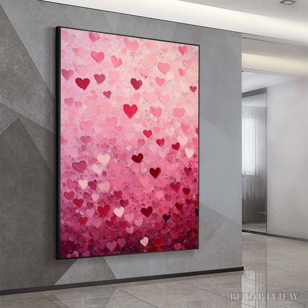ARTOVITAS Heart Rain – Textured Impasto Abstract Oil Painting in Pink and Red - image 5