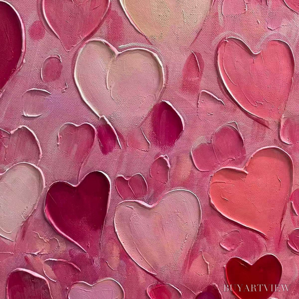 ARTOVITAS Heart Rain – Textured Impasto Abstract Oil Painting in Pink and Red - image 6