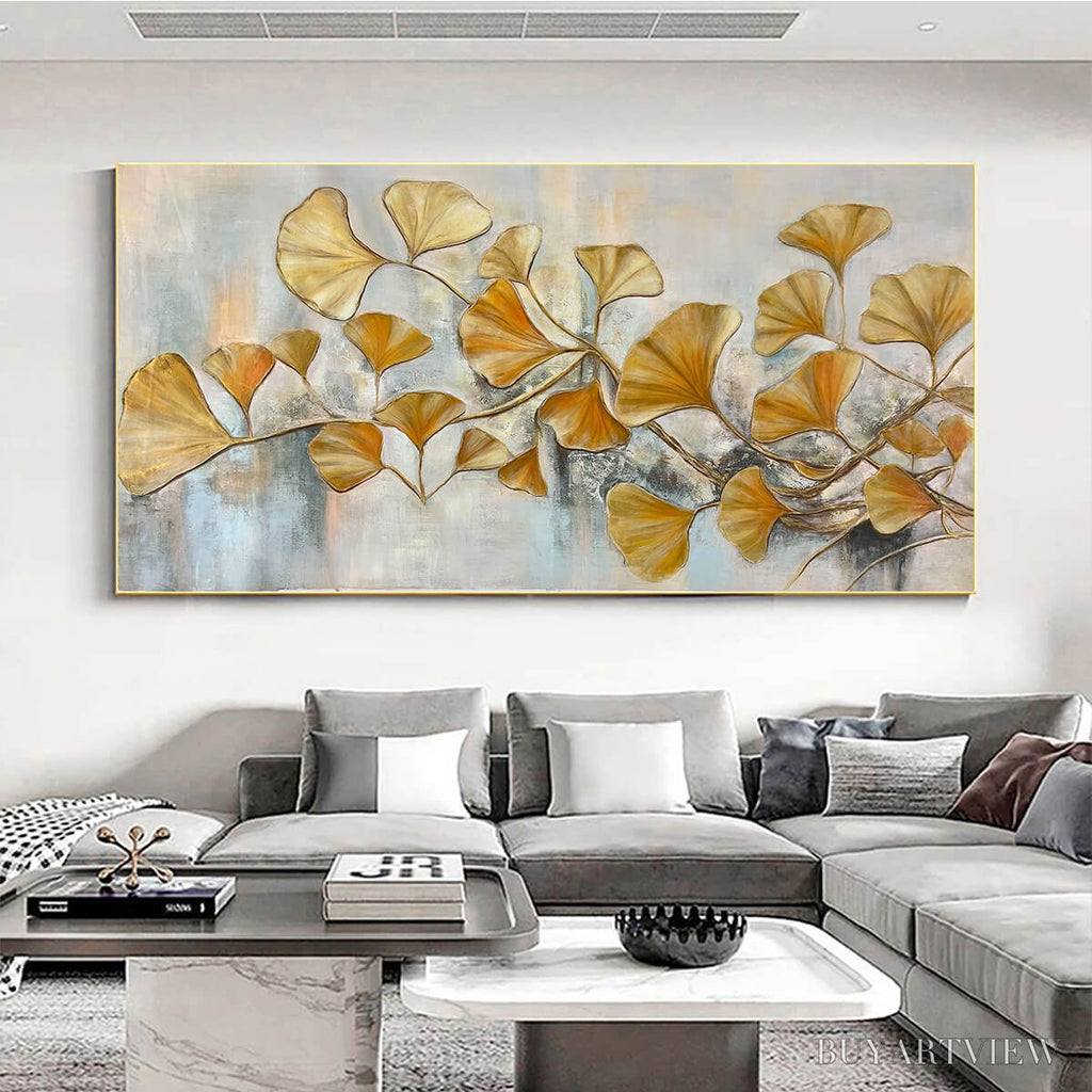 ARTOVITAS Golden Ginkgo – Textured Gold Leaf Oil Painting on Canvas - image 2