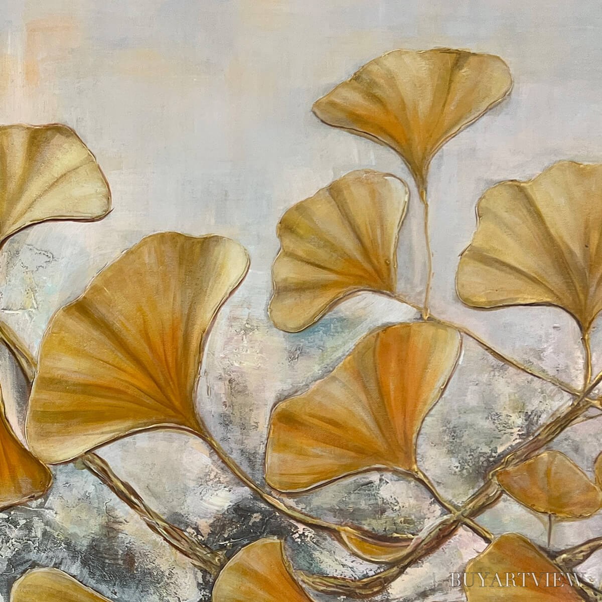 ARTOVITAS Golden Ginkgo – Textured Gold Leaf Oil Painting on Canvas - image 3