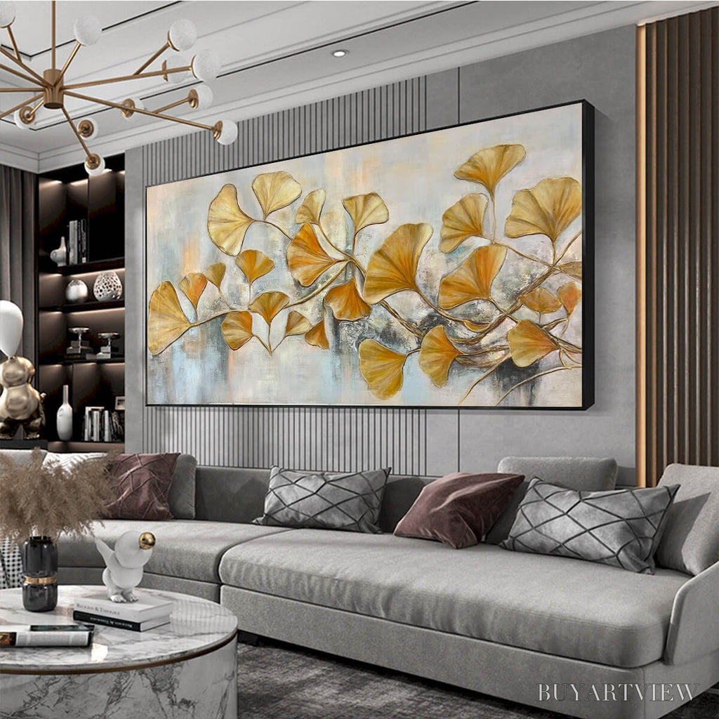 ARTOVITAS Golden Ginkgo – Textured Gold Leaf Oil Painting on Canvas - image 4