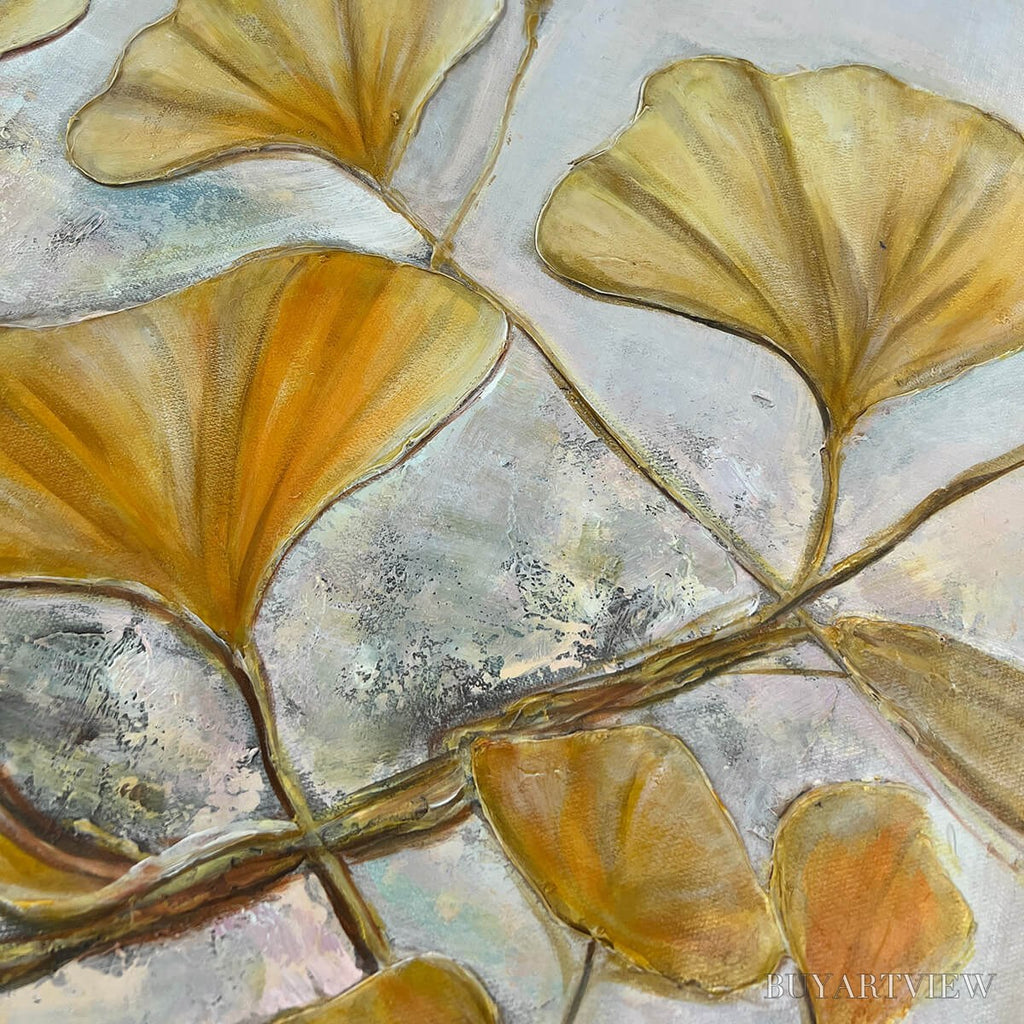 ARTOVITAS Golden Ginkgo – Textured Gold Leaf Oil Painting on Canvas - image 5