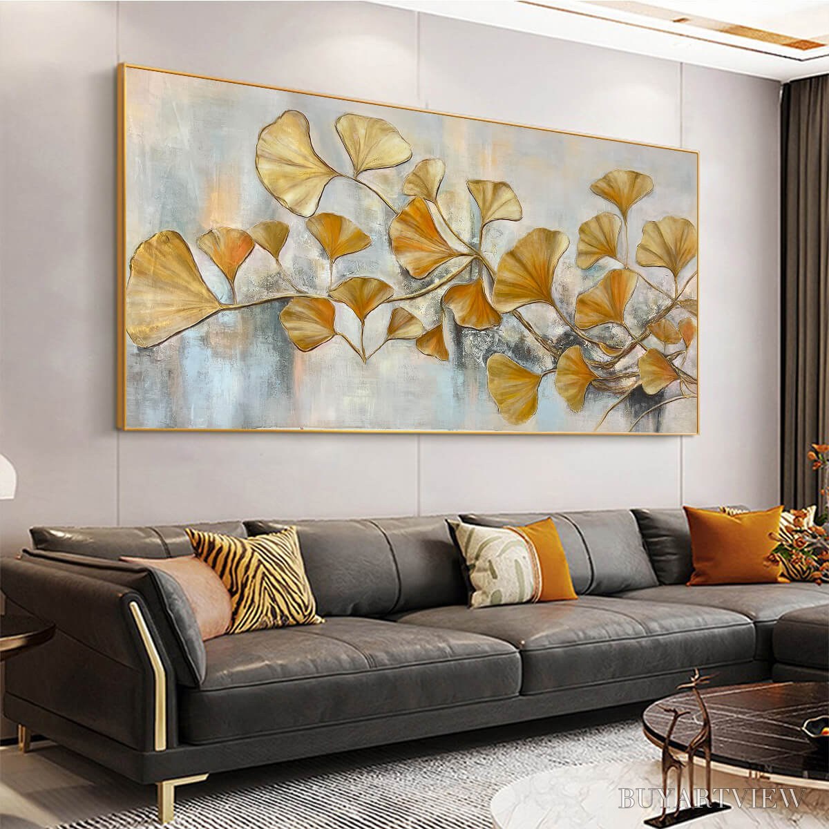 ARTOVITAS Golden Ginkgo – Textured Gold Leaf Oil Painting on Canvas - image 6
