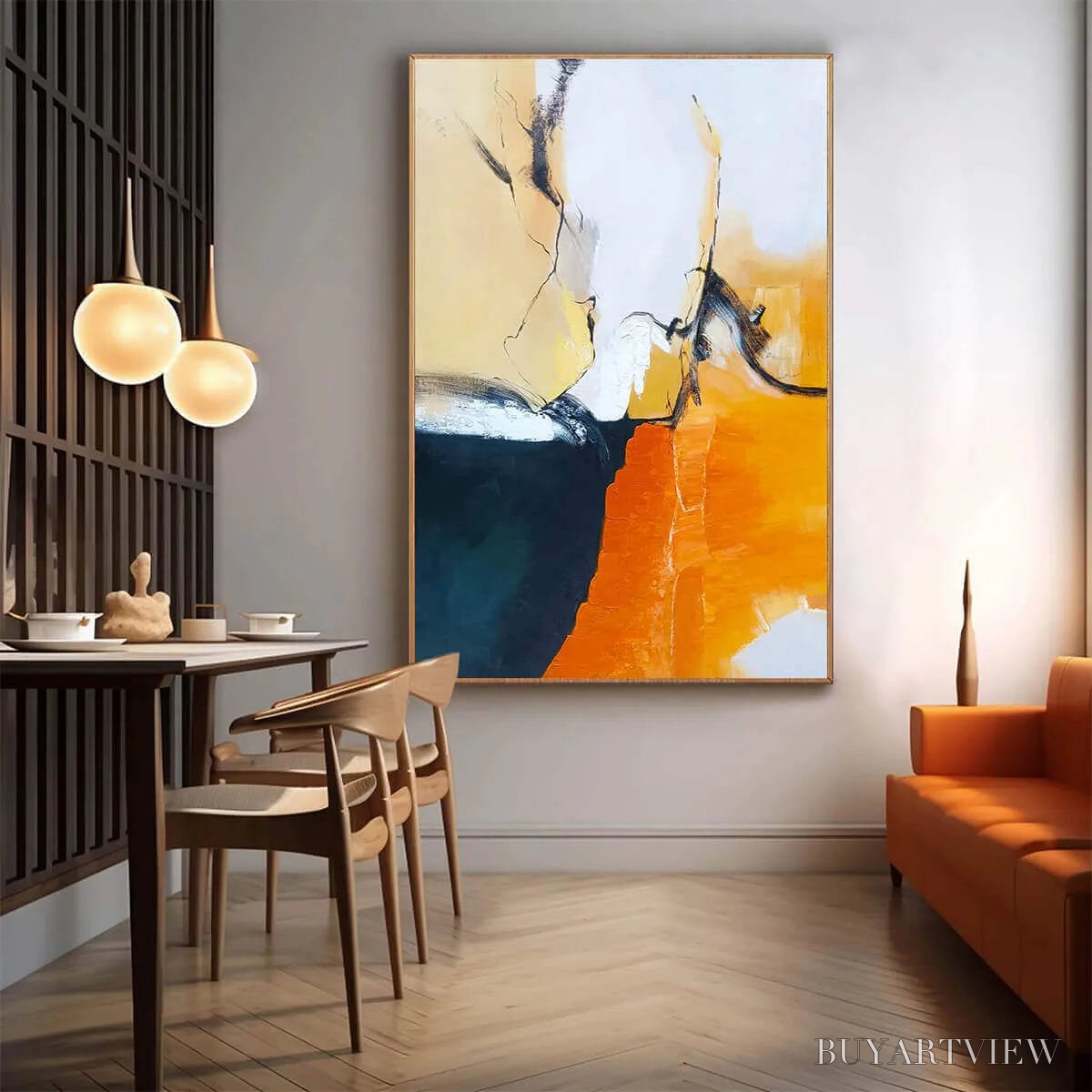 ARTOVITAS Ochre Flow – Abstract Oil Painting on Canvas - image 2